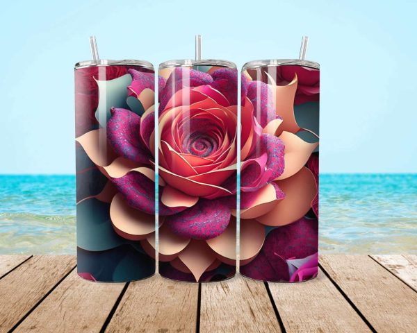 3d rose tumbler wrap design